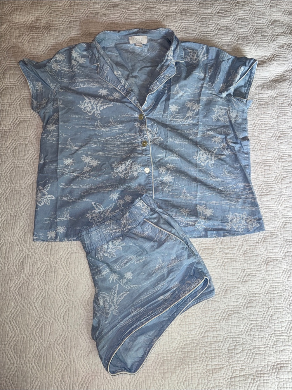 GAP Light Blue Floral Short Sleeve Button-Up